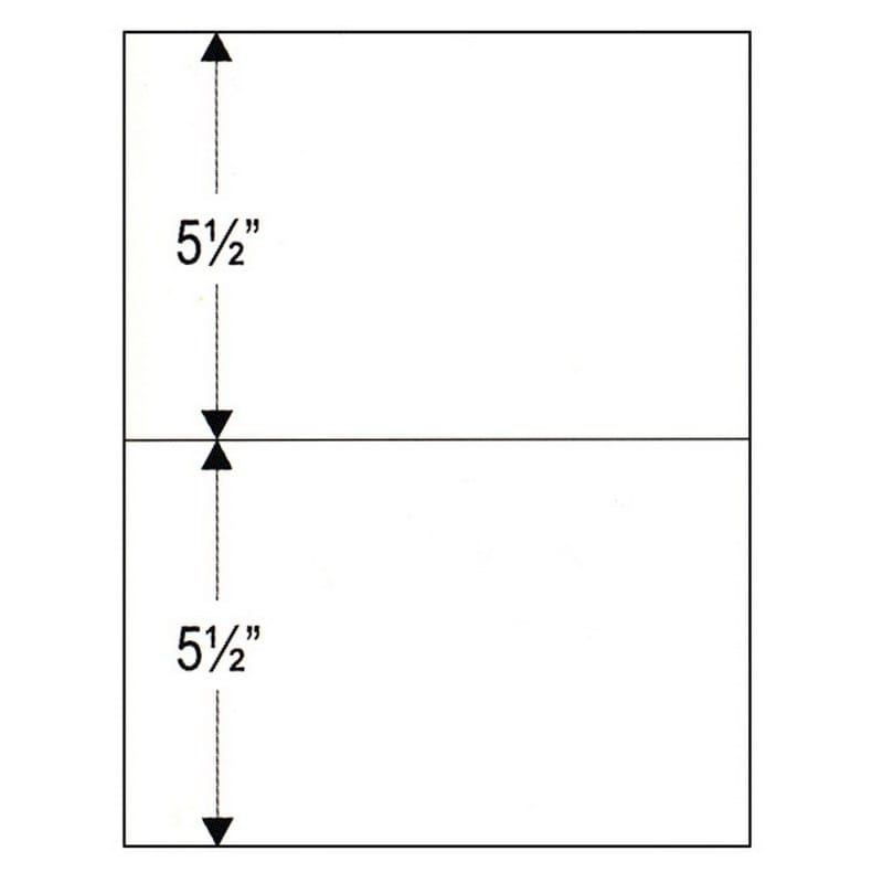 8-1/2" x 11" Laser Cut Sheet, 20# White Stock, 1 Horizontal Perforation 5-1/2" from Bottom (Carton of 2500)