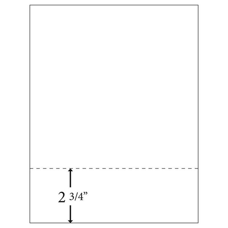 8-1/2" x 11" Laser Cut Sheet, 24# White Stock, 1 Horizontal Perforation 2-3/4" from Bottom (Carton of 2500)