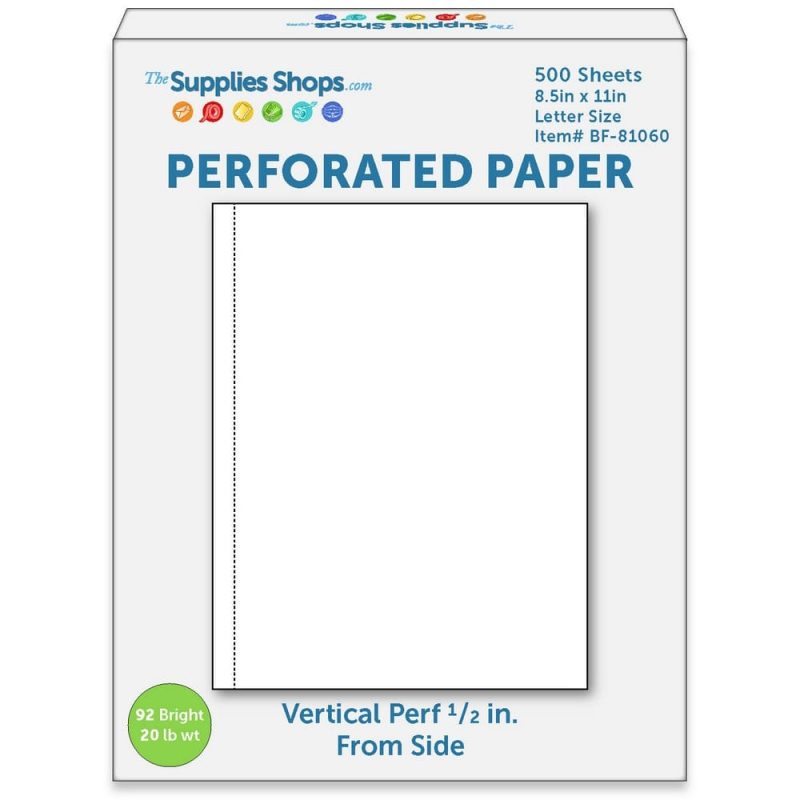 Perforated Paper, 1/2" Perforation Along 11" Side, Vertical on White 20# Letter Size Copy Paper (Ream of 500)