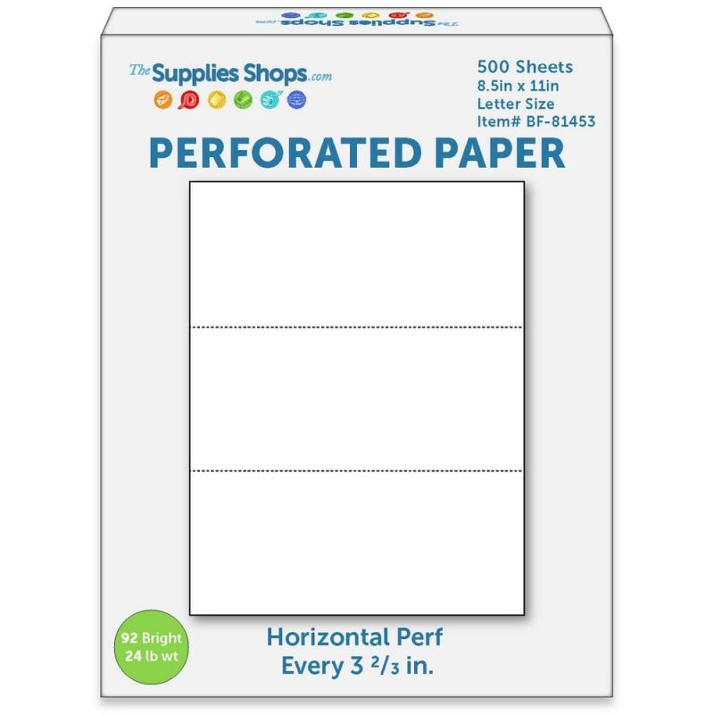 Perforated Paper, Perforations Every 3 2/3", Horizontal on White 24# Letter Size Copy Paper (Ream of 500)