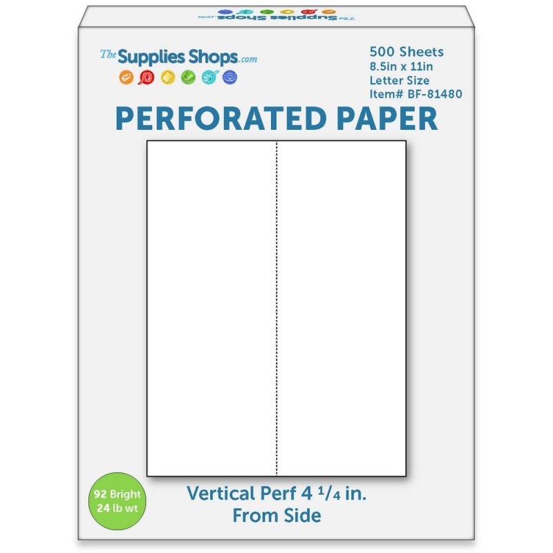 Perforated Paper, 4 1/4" from Left, Vertical on White 24# Letter Size Copy Paper (Ream of 500)