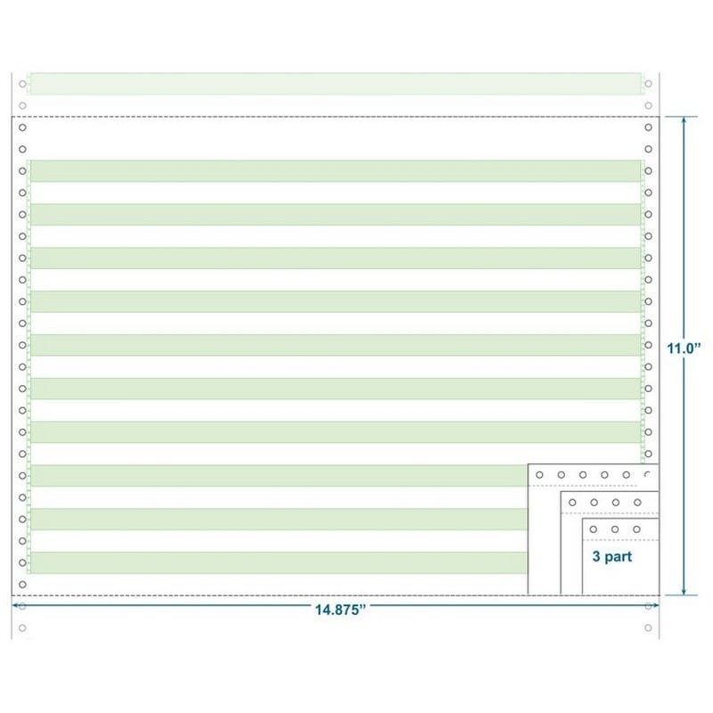 3-Ply Carbonless Paper, 1/2" Green Bar, Form Size 14-7/8" x 11" (W x H) (Carton of 1200)