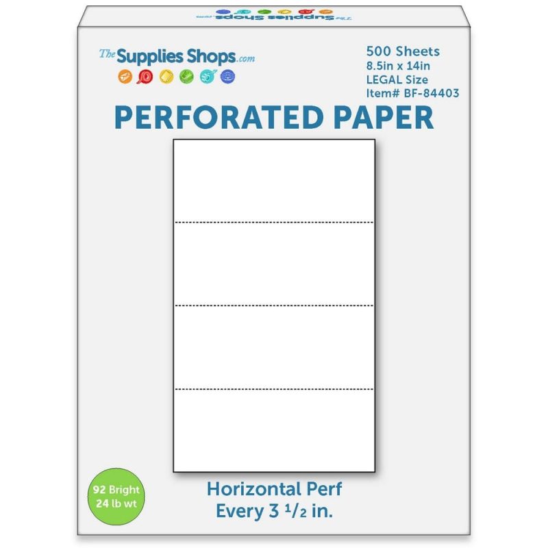 Perforated Paper, Perforations Every 3 1/2", Horizontal on White 24# LEGAL Size Copy Paper (Ream of 500)