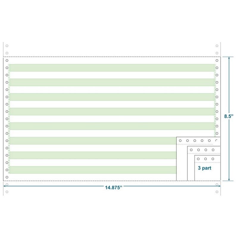 3-Ply Carbonless Paper, 1/2" Green Bar, Form Size 14-7/8" x 8-1/2" (W x H) (Carton of 1200)