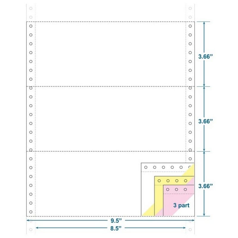 3-Ply Carbonless Paper, White/Canary/Pink, Form Size 9-1/2" x 3-2/3" (W x H) (Carton of 3150)