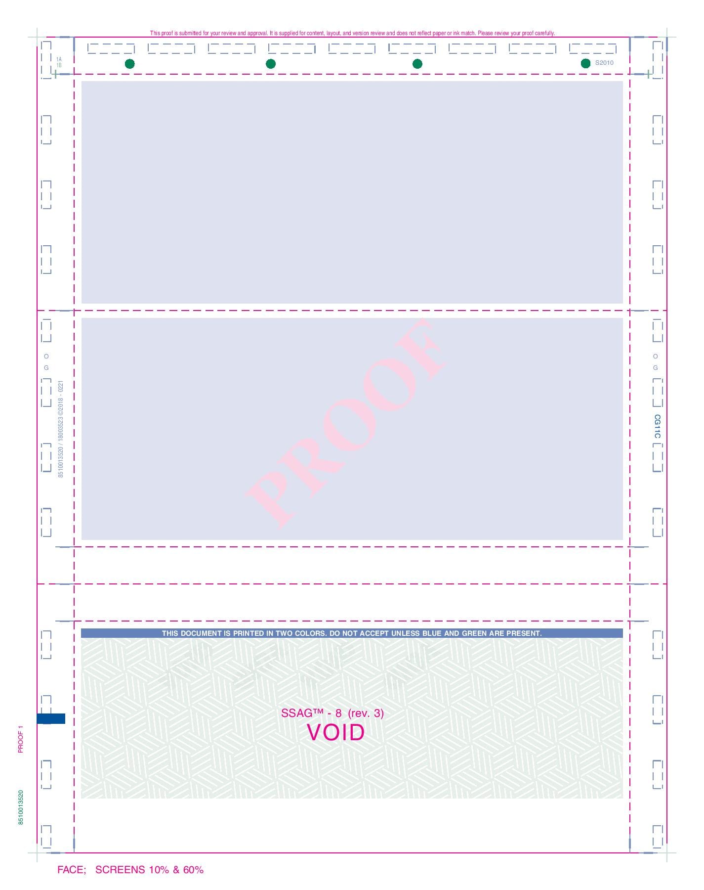 Green Pressure Seal Check, Bottom Position, Security, C Fold (Carton of 2,000)