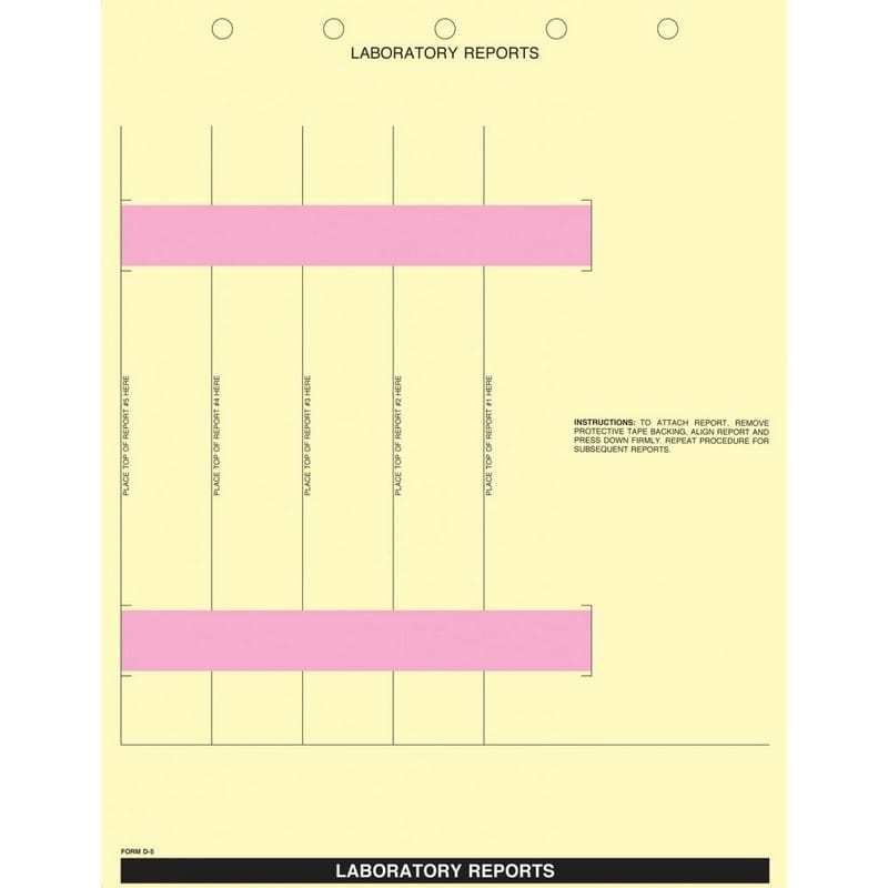 8-1/2"x 11" Canary Laboratory Report Sheets, 5 Hole Punch Top, Adhesive Top & Bottom, Fits 5 Reports(500 per Box)