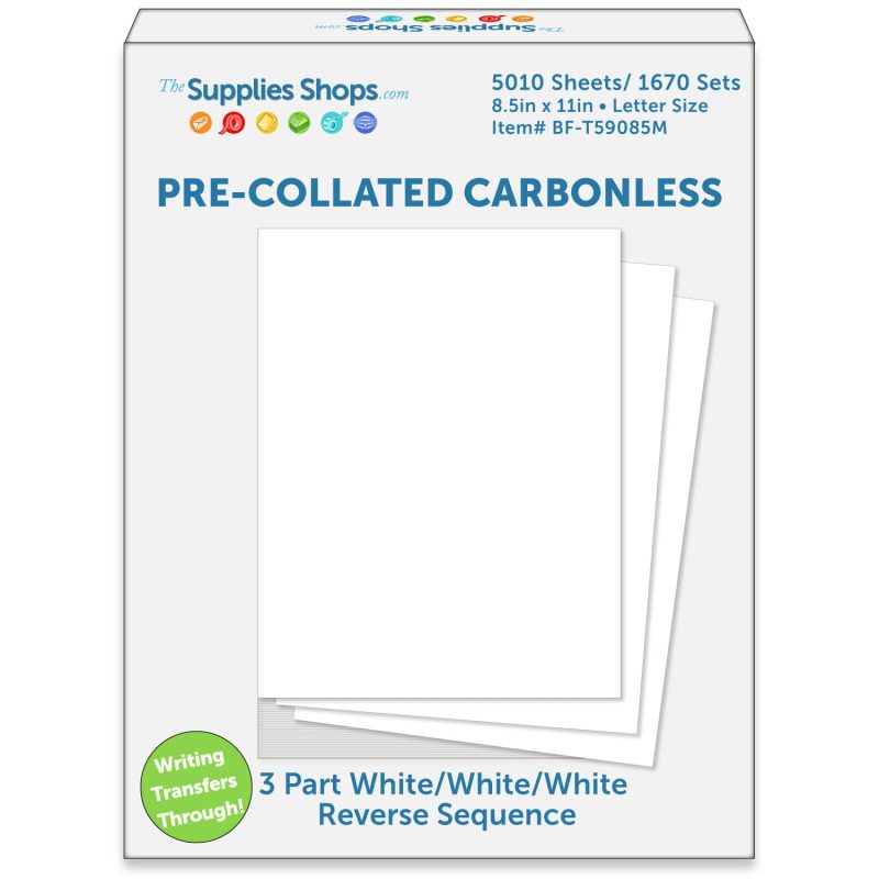 3-Part Reverse Sequence White / White / White Pre-Collated Carbonless Paper (Carton of 5010 Sheets)