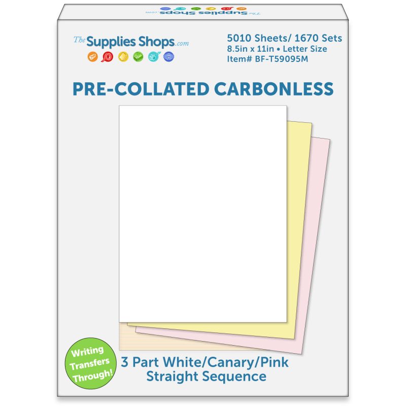3-Part Straight Sequence White / Canary / Pink Pre-Collated Carbonless Paper (Carton of 5010 Sheets)