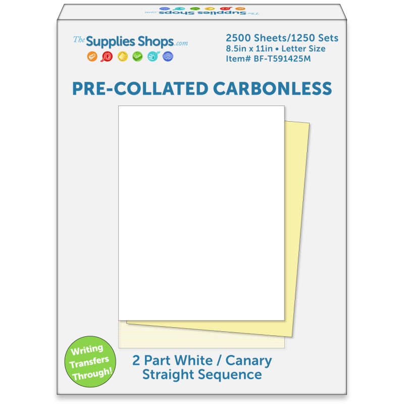 2-Part Straight Sequence White / Canary Pre-Collated Carbonless Paper (Carton of 2500 Sheets)