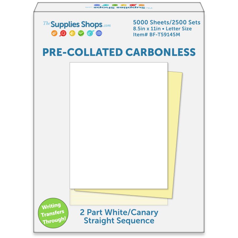 2-Part Straight Sequence White / Canary Pre-Collated Carbonless Paper (Carton of 5000 Sheets)