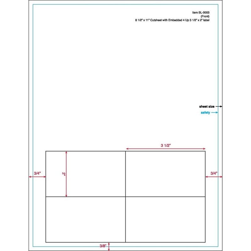 3-1/2" x 2" (3.5" x 2") Integrated Laser Label Form Sheets, 4 Up Labels (Carton of 1000) - Image 2