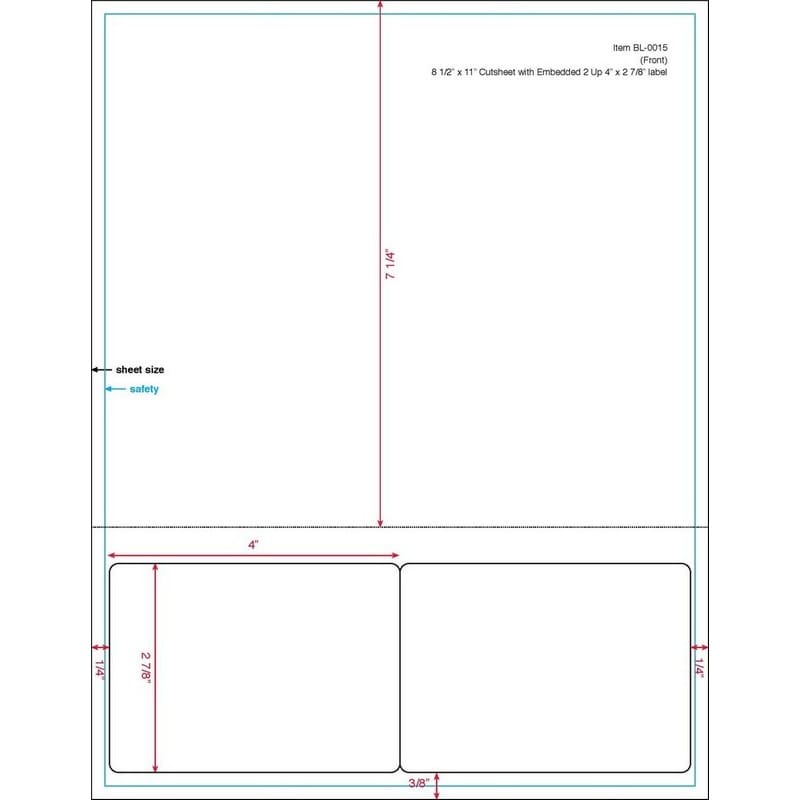 4" x 2-7/8" (4" x 2.875") Integrated Laser Label Form Sheet, 2 Up Labels (Carton of 1000) - Image 2