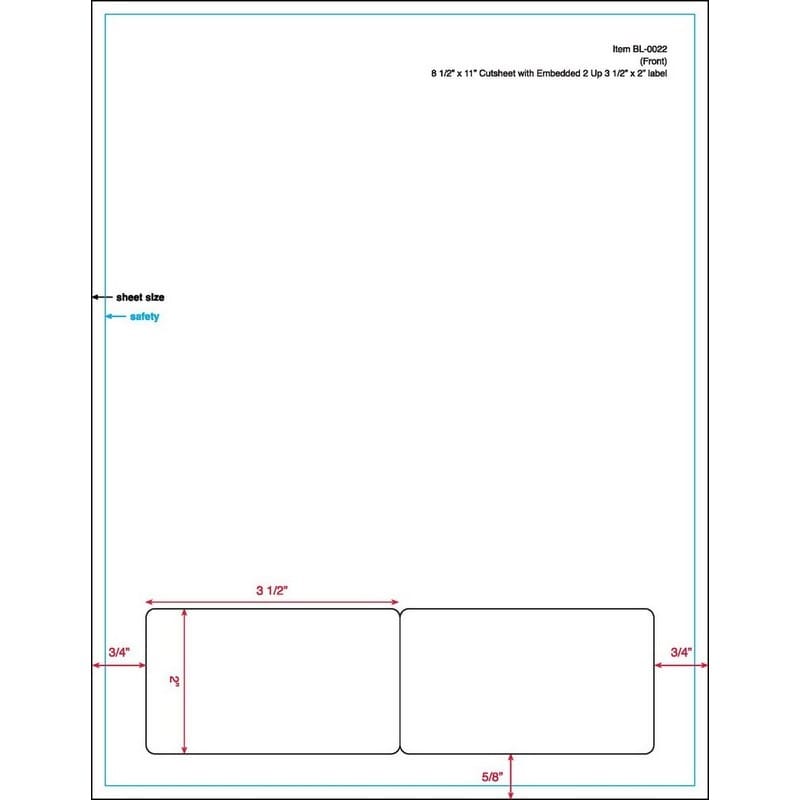 3-1/2" x 2" (3.5" x 2") Integrated Laser Label Form Sheets, 2 Up Labels (Carton of 1000)