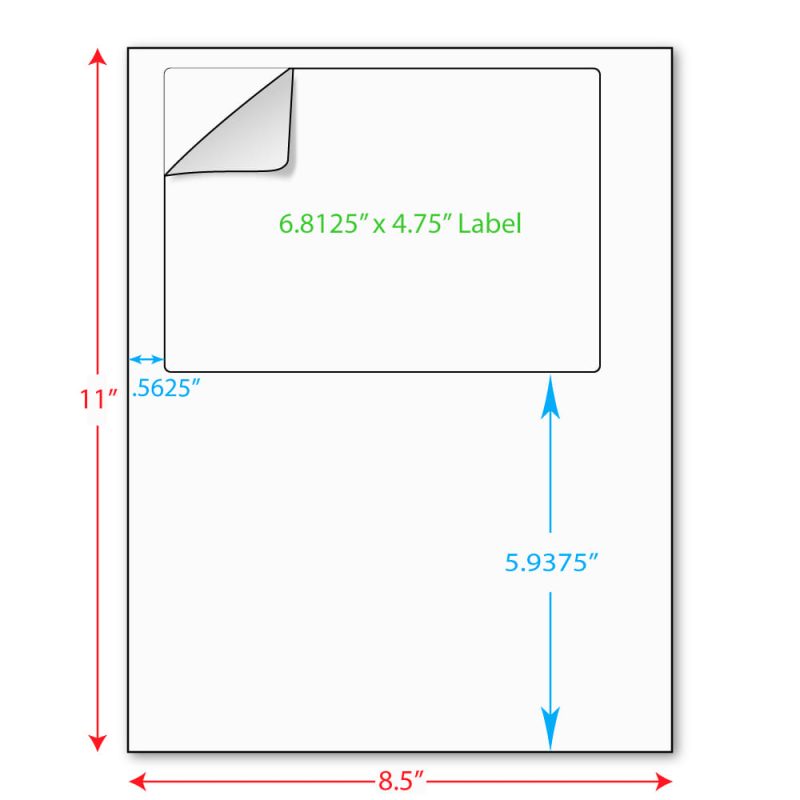 6-13/16" x 4-3/4" (6.8125" x 4.75" ) Integrated Laser Label Form Sheet, 1 Label (Lot of 250)