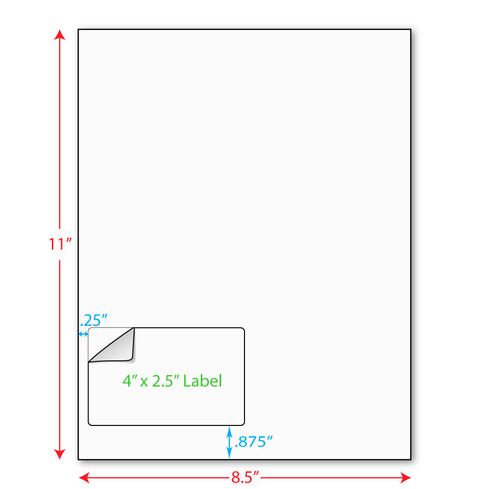 4" x 2-1/2" (4" x 2.5") Integrated Laser Label Form Sheet, 1 Label Left Edge (Lot of 250)