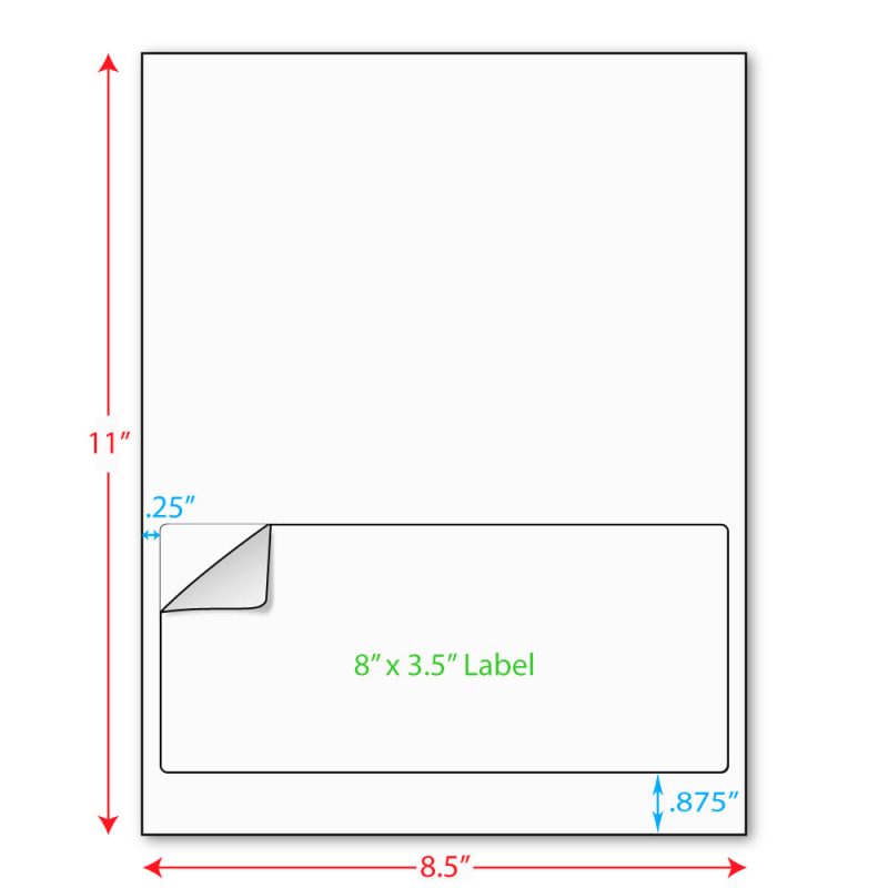 8" x 3-1/2" (8" x 3.5") Integrated Laser Label Form Sheets, 1 Label (Lot of 250)