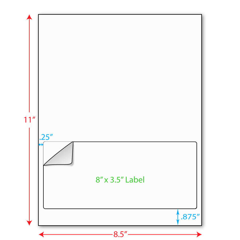 8" x 3-1/2" (8" x 3.5") Integrated Laser Label Form Sheets, 1 Label (Lot of 250)
