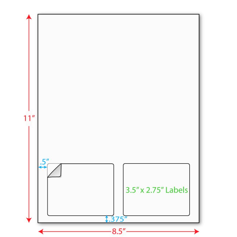 3-1/2" x 2-3/4" (3.5" x 2.75") Integrated Laser Label Form Sheets, 2 Up Labels (Carton of 1000)