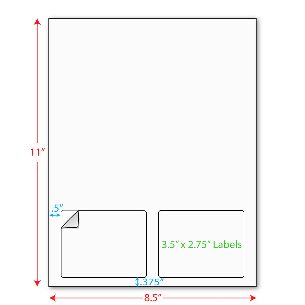 3-1/2" x 2-3/4" (3.5" x 2.75") Integrated Laser Label Form Sheets, 2 Up Labels (Lot of 250)