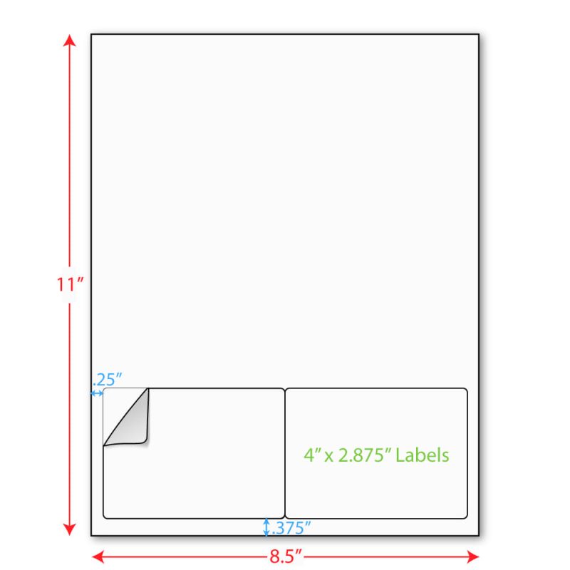 4" x 2-7/8" (4" x 2.875") Integrated Laser Label Form Sheet, 2 Up Labels (Lot of 250)