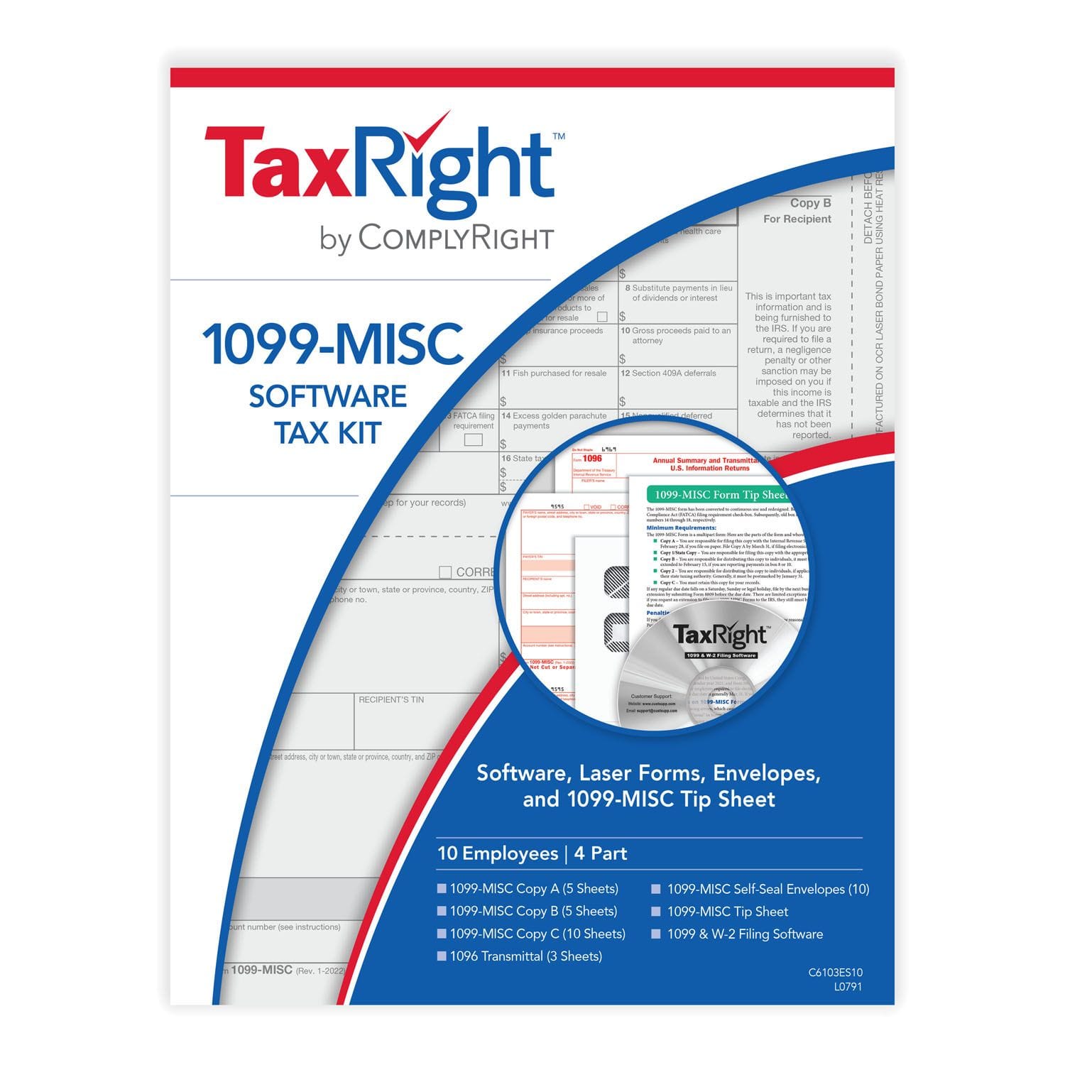 4-Part 1099-MISC Kits with TaxRight Software (10 Employees)