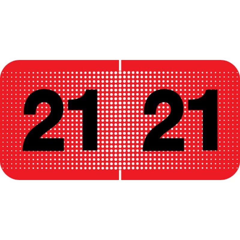 COF Compatible "21" Yearband Labels, Laminated Stock. 1-1/2" X 3/4" - 500 per Roll