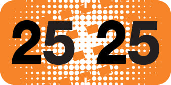 COF Compatible "25" Yearband Labels, Laminated Stock. 1-1/2" X 3/4" - 500 per Roll