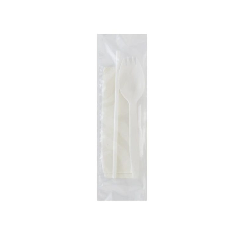 Medium PP Spork Straw Napkin 8x10 White (1000 per Case)