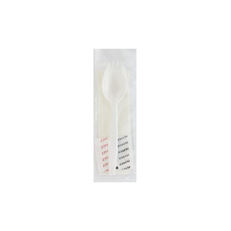 Medium PP Spork Napkin 8x10 Salt Pepper White, 2.7g (1000 per Case)