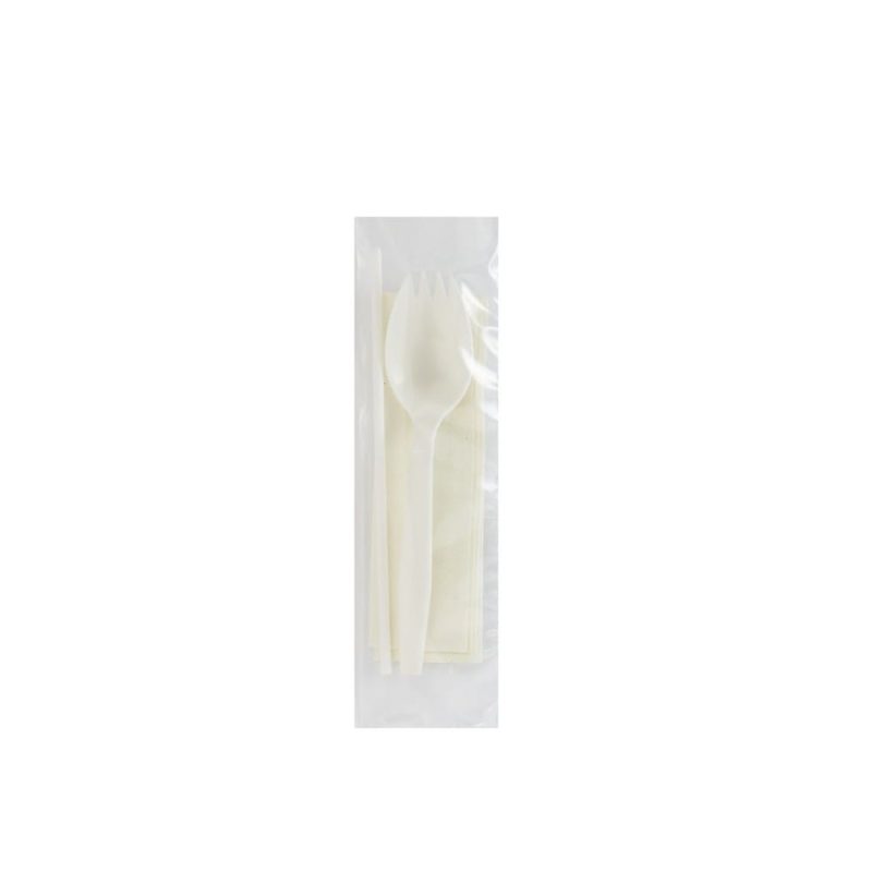 Medium PP Spork Spike Straw Napkin 8x10 White (1000 per Case)