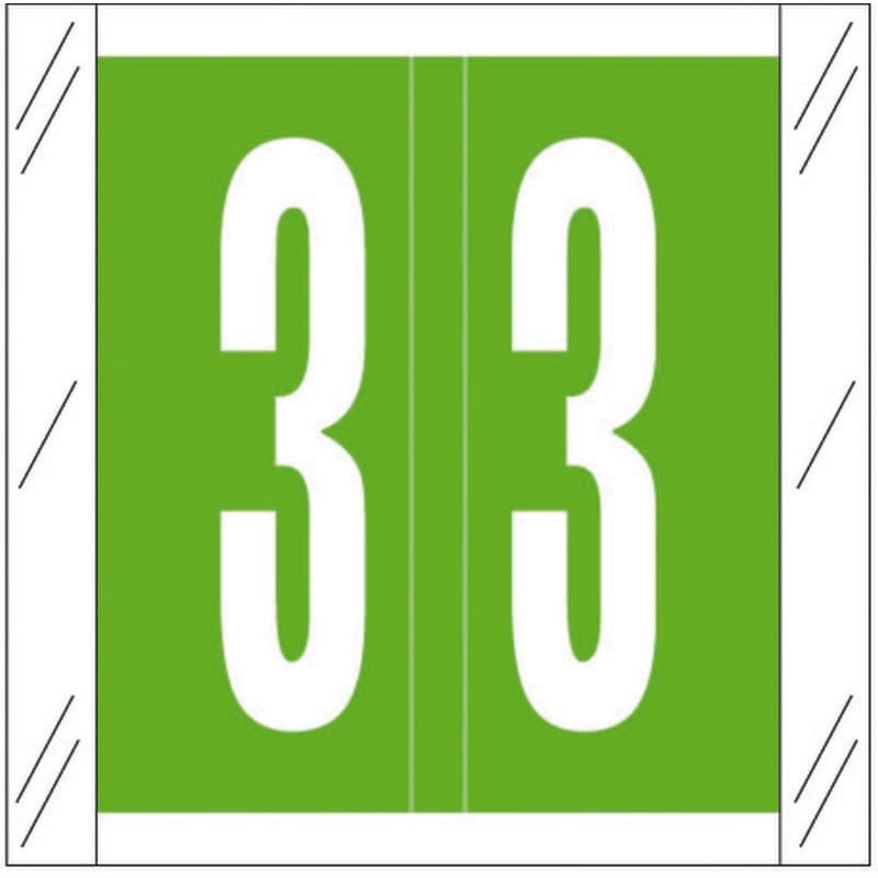 Tabbies Compatible "3" Numeric Labels, 100# Laminated Stock, 1-1/2" X 1-1/2" Individual Numbers - Roll of 500