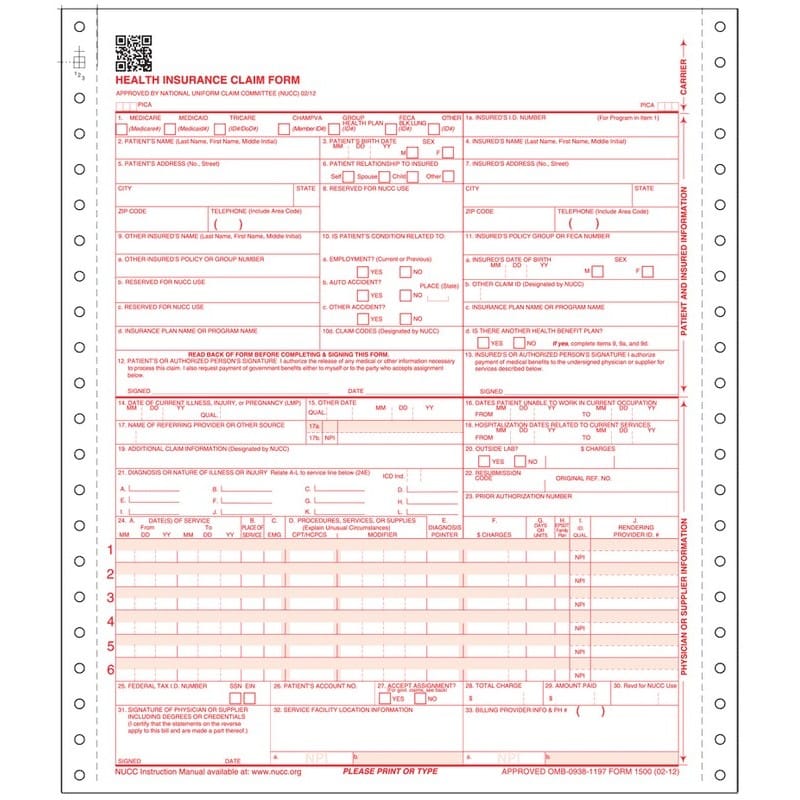 CMS-1500 (02/12) 1-Part Continuous (2,500/case)