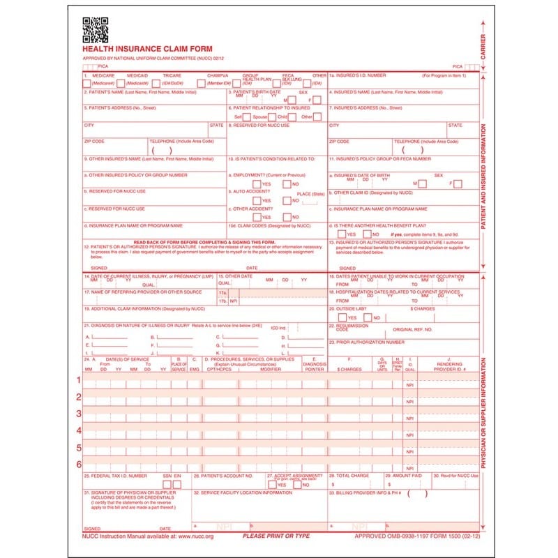 CMS-1500 Healthcare Claim Forms