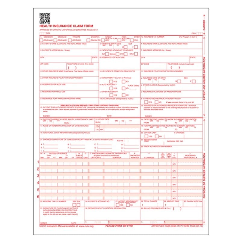 CMS-1500 (02/12) Laser Cut Sheet (1,000/case)