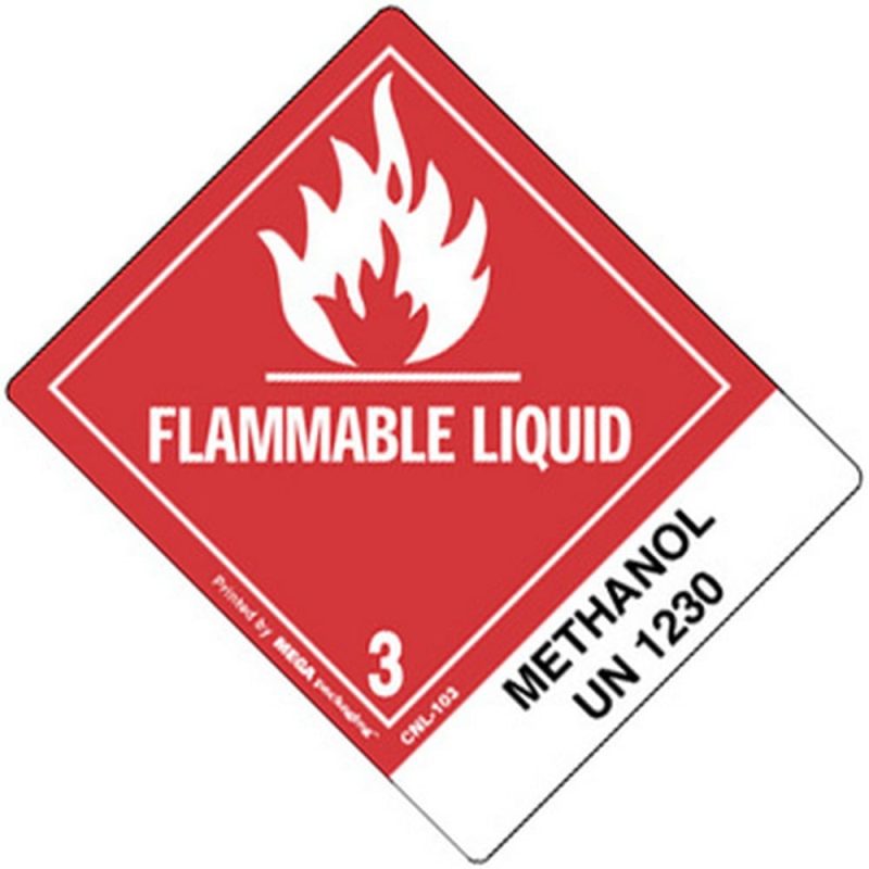 4" x 4-3/4" Flammable Liquid - Methanol UN1230 Labels (500 per Roll)