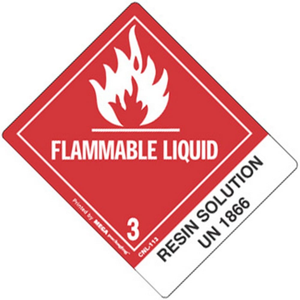 4" x 4-3/4" Flammable Liquid - Resin Solution UN1866 Labels (500 per Roll)