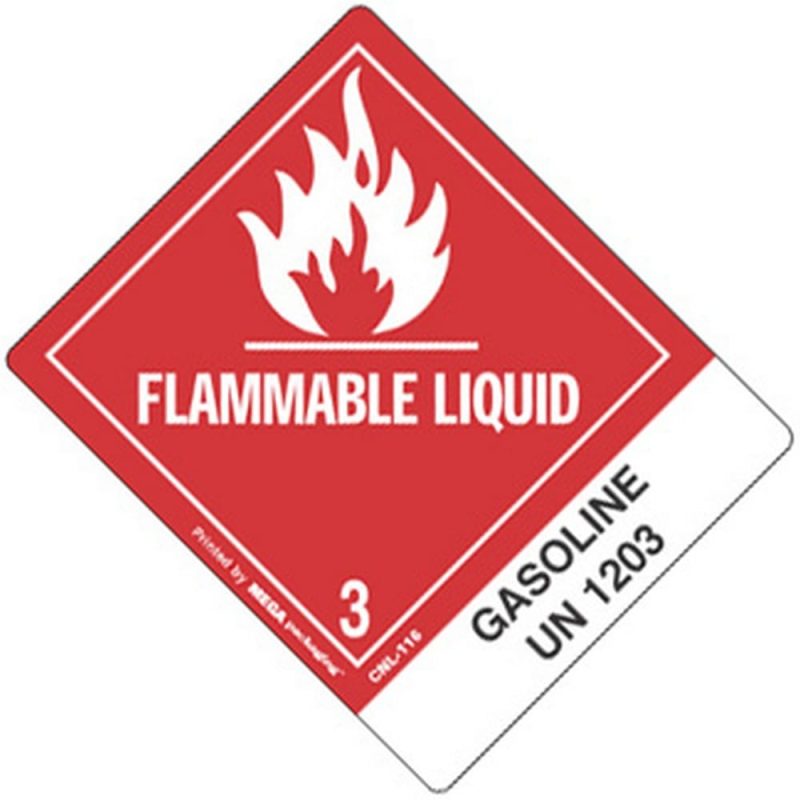 4" x 4-3/4" Flammable Liquid - Gasoline UN1203 Labels (500 per Roll)