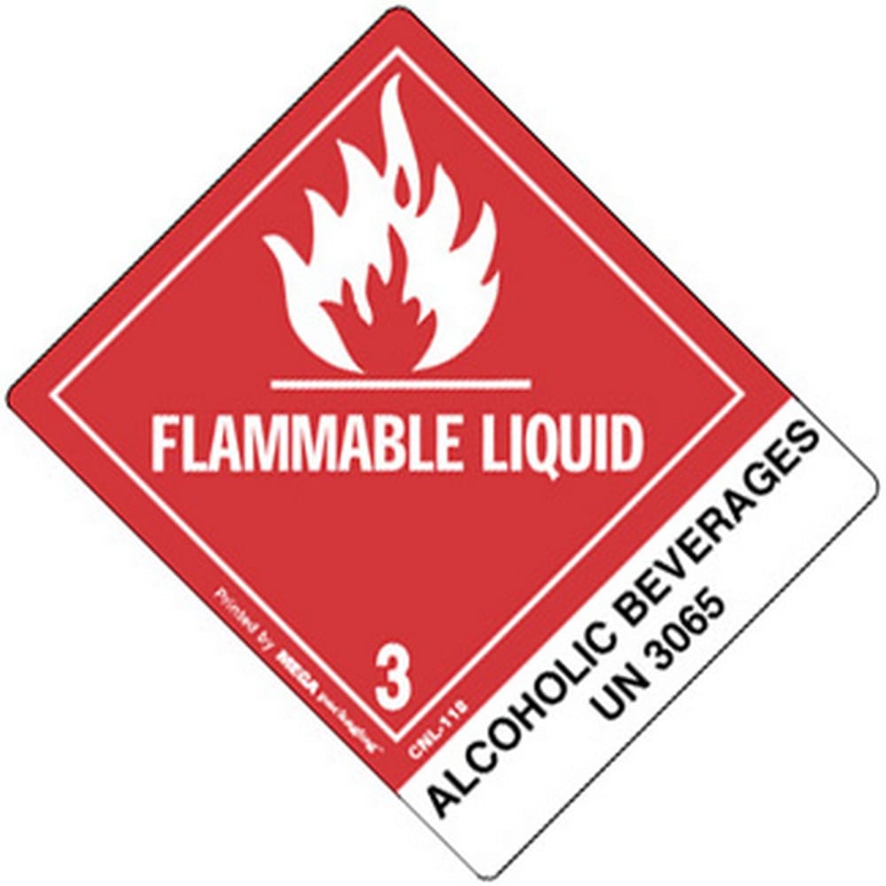 4" x 4-3/4" Flammable Liquid - Alcoholic Beverages UN3065 Labels (500 per Roll)