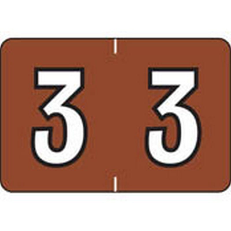 Colwell Compatible Numeric "3" Labels, Polylaminated Stock, 1" X 1-1/2" Individual Numbers - Roll of 500