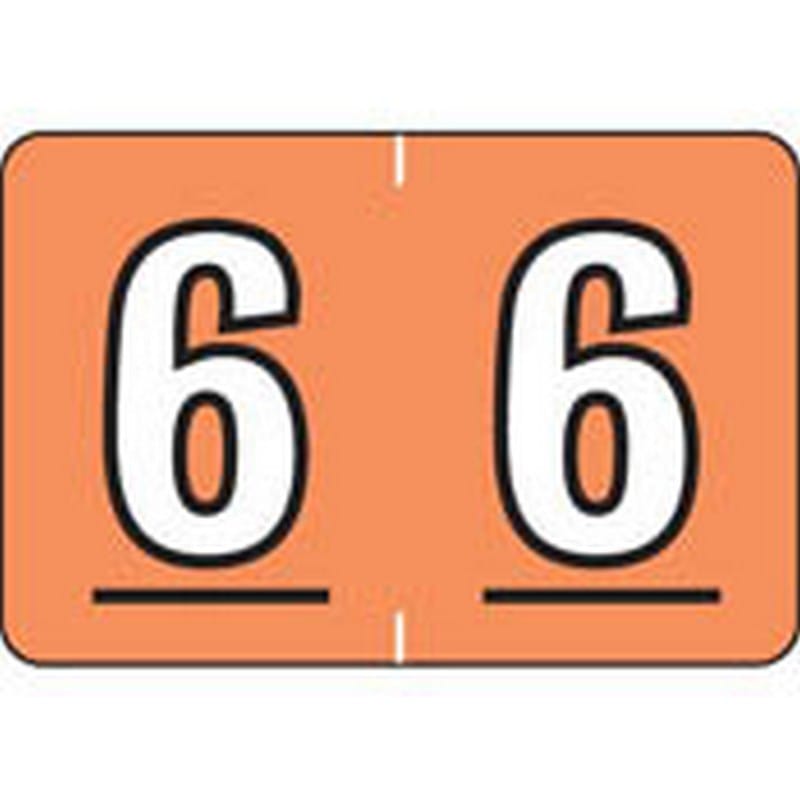 Colwell Compatible Numeric "6" Labels, Polylaminated Stock, 1" X 1-1/2" Individual Numbers - Roll of 500