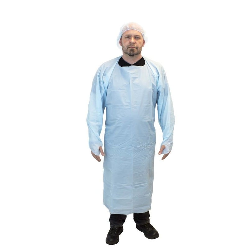 Large, Chlorinated Polyethylene Coat/Apron, Die Cut Ties w/ Thumbhole (100 Per Case)