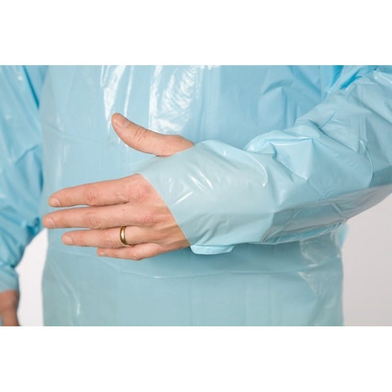 Large, Chlorinated Polyethylene Coat/Apron, Die Cut Ties w/ Thumbhole (100 Per Case) - Image 2
