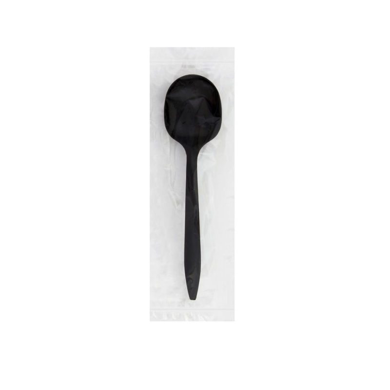 Medium PP Individually Wrapped Soup Spoon, Black (250 per Bag, 4 Bags per Case)