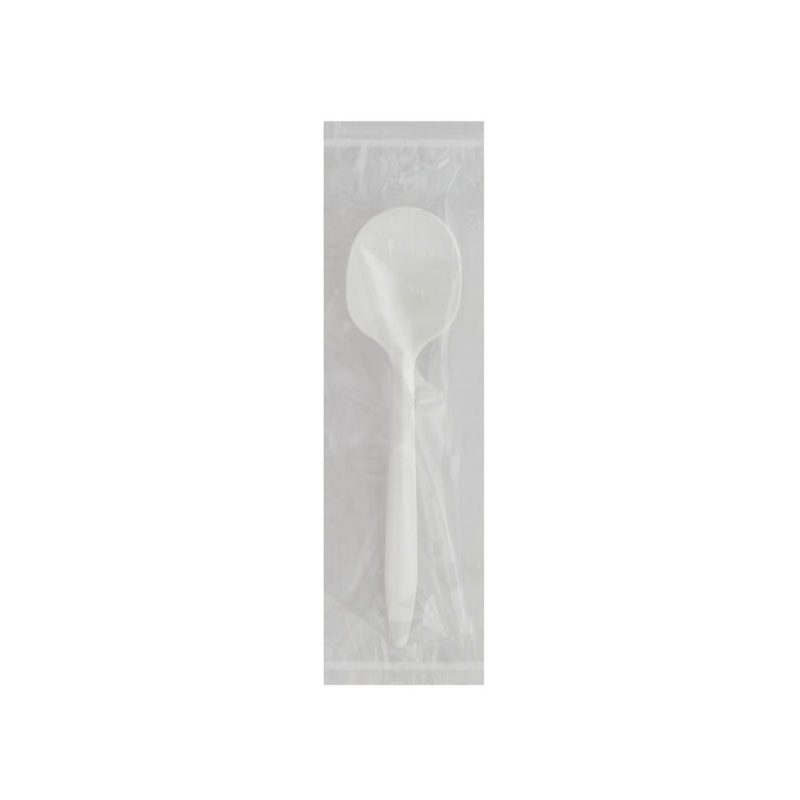 Medium Weight Polystyrene Individually Wrapped Soup Spoon, White (1000 per Case)