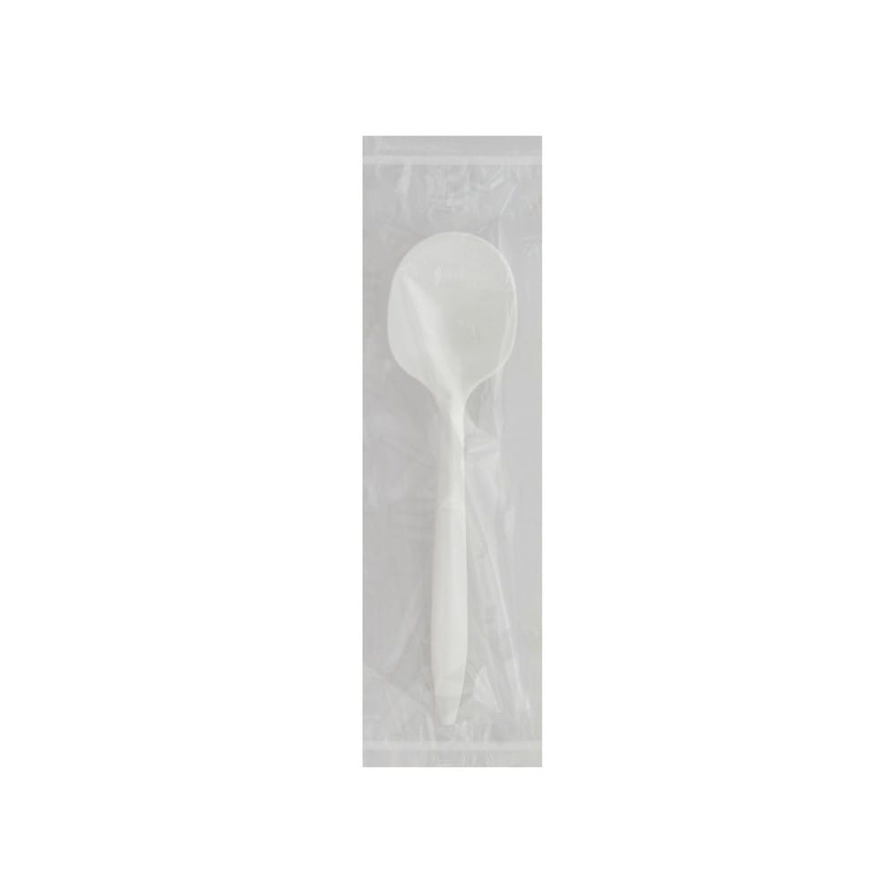 Medium Weight Polystyrene Individually Wrapped Soup Spoon, White (1000 per Case)