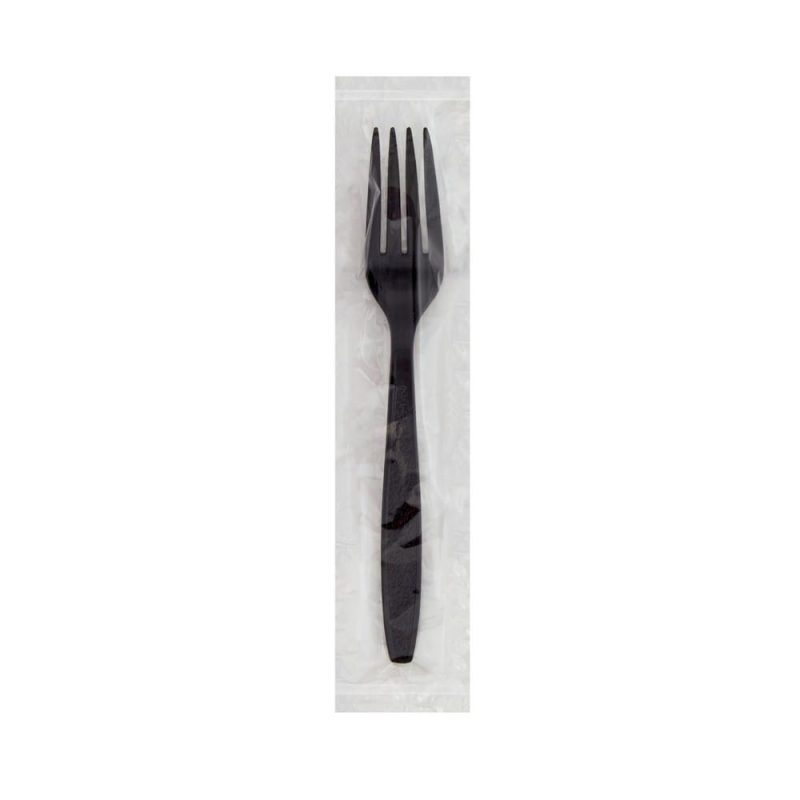 Heavy Weight Polystyrene Individually Wrapped Fork, Black (250 per Bag, 4 Bags per Case)