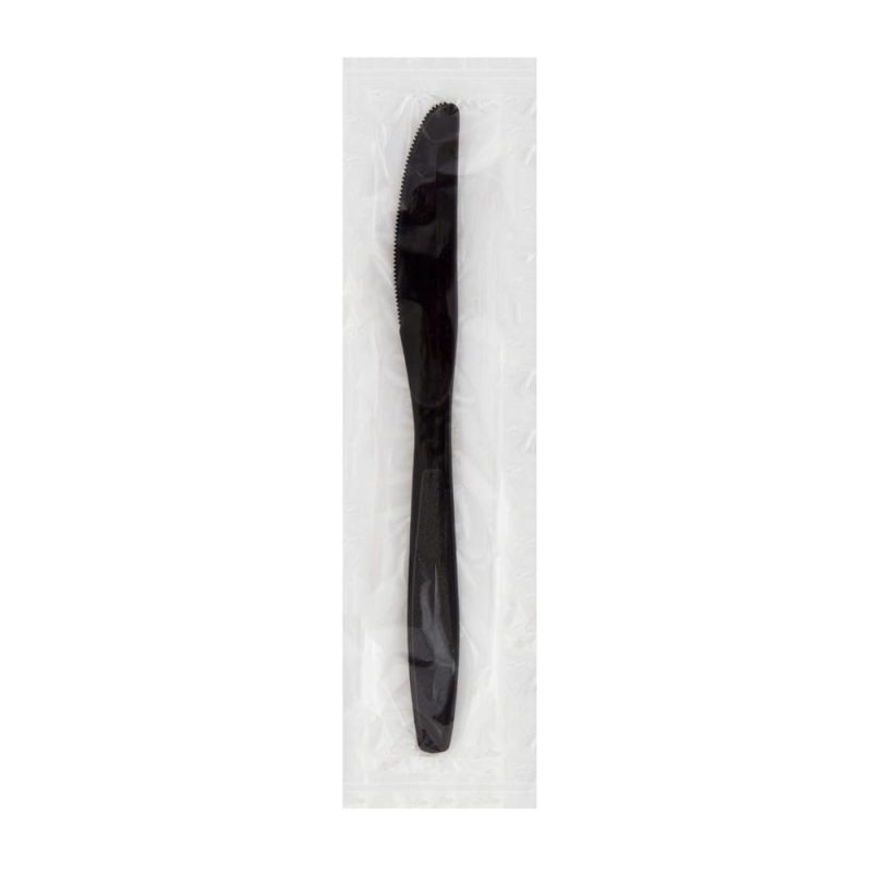 Heavy Weight Polystyrene Individually Wrapped Knife, Black (250 per Bag, 4 Bags per Case)