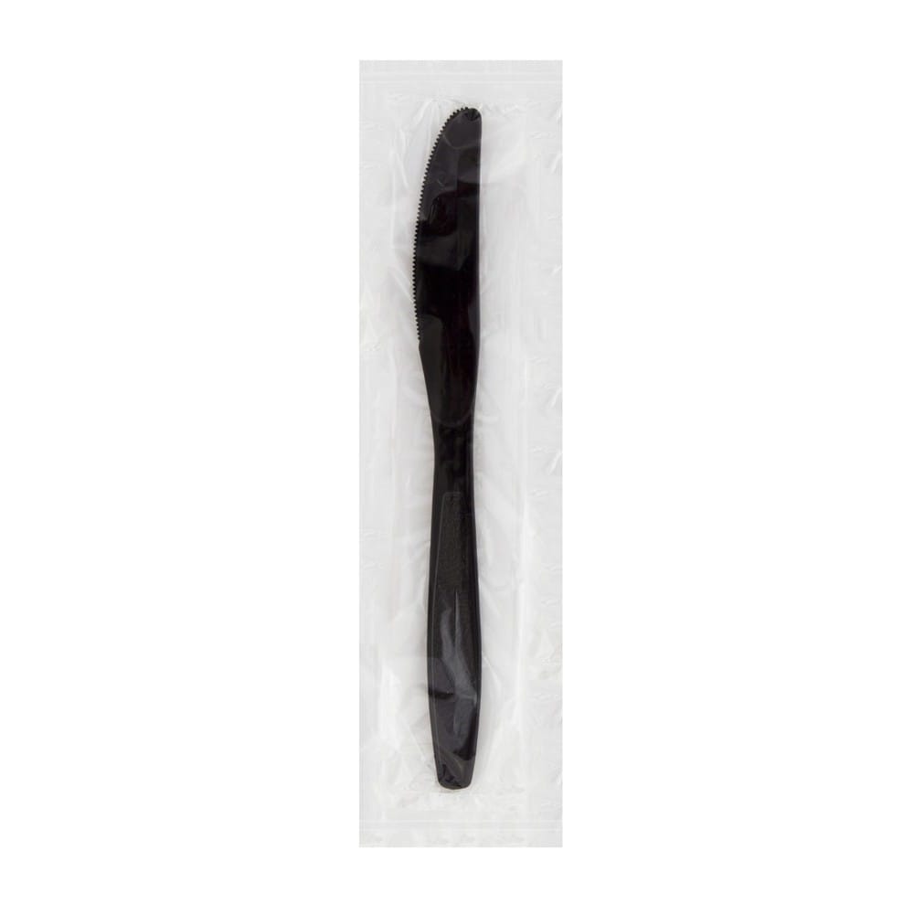 Heavy Weight Polystyrene Individually Wrapped Knife, Black (250 per Bag, 4 Bags per Case)