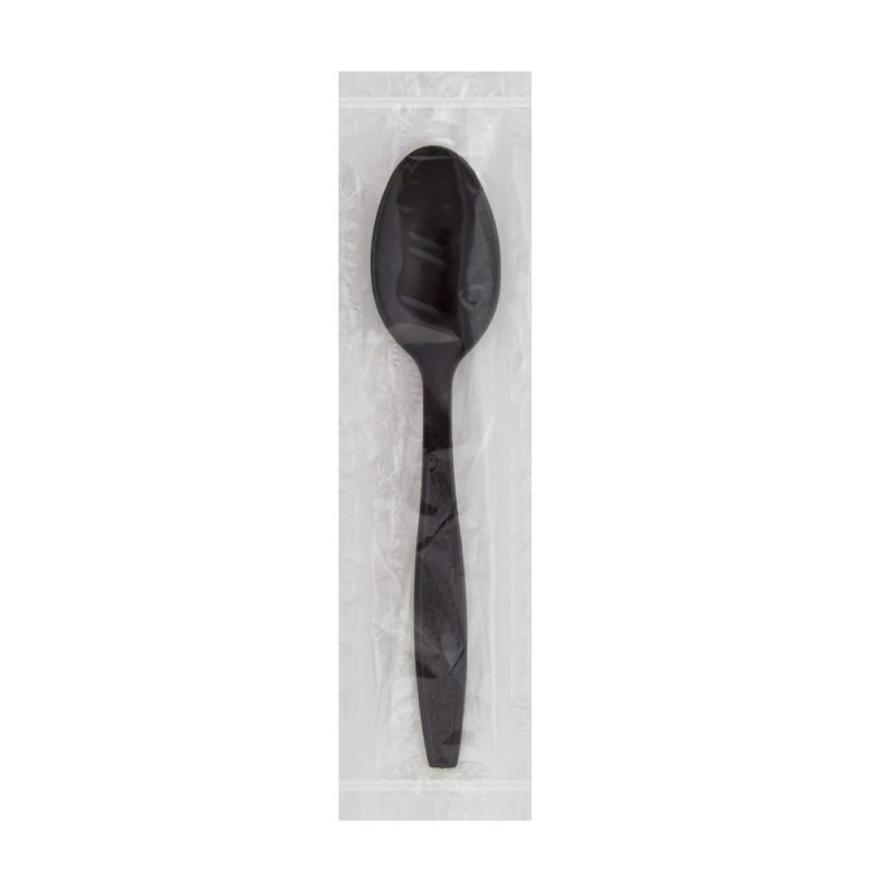 Heavy Weight Polystyrene Individually Wrapped Teaspoon, Black (250 per Bag, 4 Bags per Case)